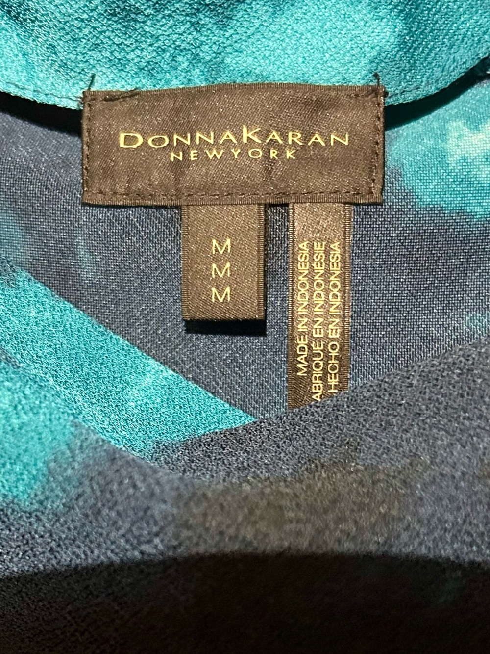 Donna Karan Teal and Navy Marble-Print Top - Picture 5 of 6